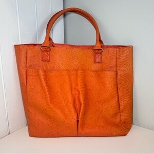 Neiman Marcus Faux Leather Orange Snake Print Tote Bag